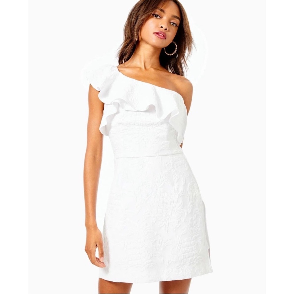 Lilly Pulitzer Pineapple Pucker Jacquard One-Shoulder Dress (built in shorts)